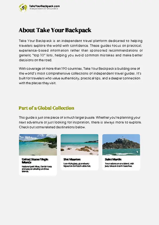 example page 1 from our offline Travel Guide for British Virgin Islands